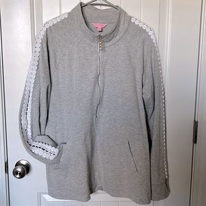 Lilly Pulitzer Skipper popover, gray, sz XL lace sleeve detail VGUC